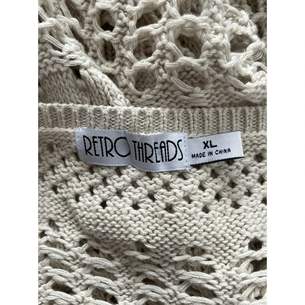 Retro Threads Crochet Sweater Womens XL Beige Open Knit Bell Sleeve Boho Hippie - Picture 7 of 10
